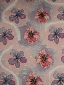 Çiçek Desen  ( 016 ) Dijital Baskılı Çift En Kumaş 150 cm SATEN ORGANZE - Mavi